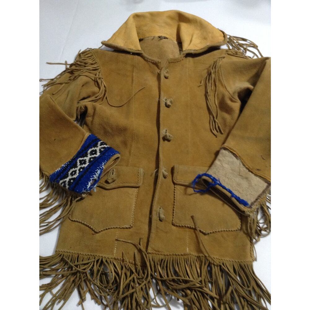 VTG Handmade Buckskin Leather Fringe Jacket Suede Western Mountain Man Native S